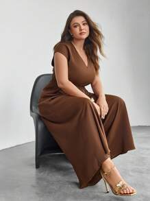 Firerie 大碼後拉鏈不附腰帶闊腿連體褲