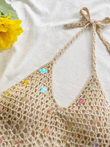 Soleia Abito corto elegante boho con paillettes, senza schienale, adatto per matrimoni in spiaggia primaverili/estivi, lauree, brunch, San Patrizio, vacanze di primavera, Pasqua, festival musicali