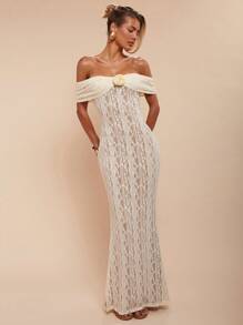 COSMINA Damen elegantes Urlaubskleid, midi-lang, für Frühling/Sommer, Off-Shoulder