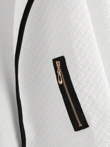 Ellevyn Contrast Trim Zip Detail Coat - White - View 5