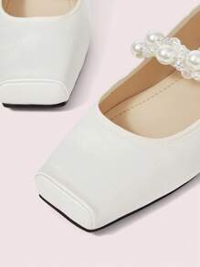 CUCCOO DOLLMOD White Fashionable Pearl Buckle Square Toe Flat Women Shoes, French Style - White - View 7