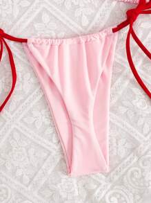 Swim Mod 2pcs/Set New Summer Solid Color Sexy Backless Halter Tie Women Swimsuit Set - Pink - View 5