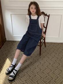 DAZY Denim-LatzJumpsuit für Tween-Mädchen mit dicken Trägern, ärmellos für den Sommer