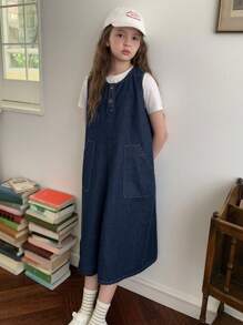 DAZY Vestido peto vaquero sin mangas para niñas preadolescentes para otoño, ropa de vuelta al colegio