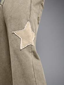 Manfinity VCAY Plus Size Men's Loose Streetwear Five-Pointed Star & Snowflake Embroidered Long Sweatpants - Mocha Brown - View 2