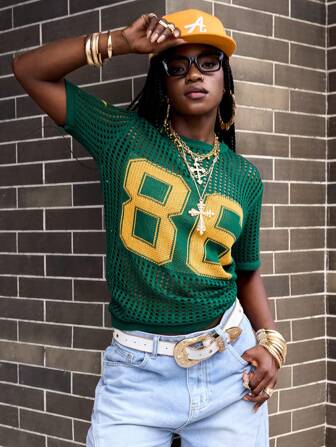 Street Life Damen Rundhals Pullover im Fußball-Stil mit Hohlmuster, Paar-Version