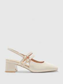 CUCCOO BIZCHIC 女士经典黑色绑带低跟鞋，圣诞节必备 - 米色 - 查看 2