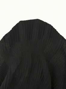 INAWLY Blusa casual de gasa de manga larga con pliegues de unicolor para mujer talla grande - Negro - Ver 6