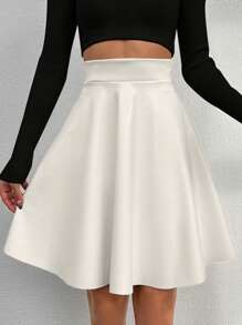 EURMUSE High Waist Solid Color Umbrella Skirt - White - View 4