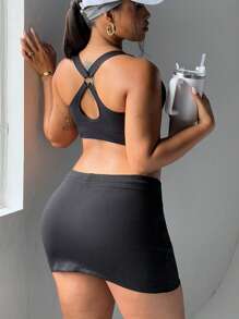 Easithlete 大码女式无缝黑白运动文胸 - 黑色 - 查看 7