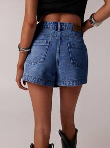 SHEIN Forever 21 Váy mini denim rách phong cách đường phố cổ điển cho nữ, mùa xuân - Rửa tối - Xem 8