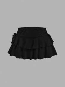 SHEIN MOD 两件套女士休闲简约褶皱腰A字裙，适合演唱会、邮轮、夜店等场合，性感百搭，时尚有型。 - 彩色 - 查看 8