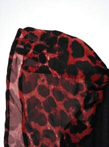 EMERY ROSE Plus Size Women Leopard Print Tie Front Ruffle Sleeve Dressy Blouse, Plus Size Casual Tops, Leopard Print Plus Size Tops,Gifts For Mother,Bohemian Clothes,Springbreak,Rave Outfits,Country Outfits Women , - Red - View 7