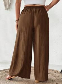 SHEIN CURVE+ Quần ống rộng thời trang công sở đi làm thanh lịch, quần túi, trang phục đi nghỉ mát bãi biển mùa hè/đồng quê/bãi biển/bãi biển, trang phục công sở nữ, quần ống rộng cho giáo viên quần ống rộng boho cỡ lớn quần ống rộng quần ống rộng quần đi biển cỡ lớn quần ống rộng - màu nâu - Xem 2