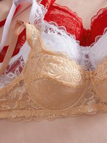 Bralution 3 件套简约女士钢圈文胸，蕾丝性感内衣，法式浪漫文胸 - 彩色 - 查看 5