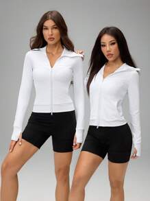 SHEIN PETITE 女士薄款长袖外套，秋冬夏季时尚单品 - 白色 - 查看 8