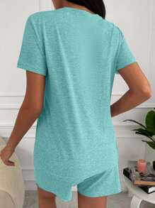 RueChic Conjunto de pijama com camiseta e shorts estampados em algodão
