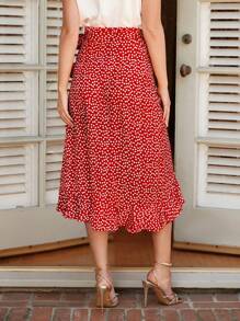 SHEIN Clasi Falda ribete con fruncido cruzado con nudo lateral - Rojo - Ver 2