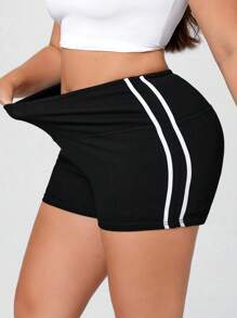 TrendSteals Plus Size Women Knitted Denim Casual Sports Shorts - Black - View 6