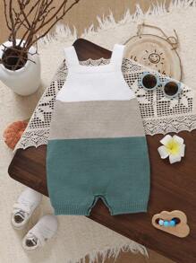 SHEIN 1pc Baby Boys Casual Minimalist Infant Knit Jumpsuit, Comfy & Soft Strap Baby Clothes Knit Knitted Baby Boy Clothes Unisex Baby Clothes Knitted Baby Clothes Neutral Gender Baby Clothes Fall Winter - Green - View 2