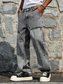 Manfinity EMRG Pantalones vaqueros anchos y versátiles de uso casual para hombres con bolsillos - Gris - Ver 1