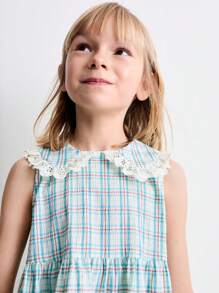 SHEIN Vestido corto de manga corta con cuello Peter Pan, dulce, para niñas, verano - Multicolor - Ver 2