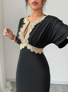 Chiquease 女士优雅修身蕾丝边镂空连衣裙 - 黑色 - 查看 5