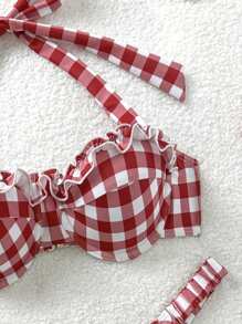 Soleia 2 件套女士红白格子印花泳衣套装，适合度假 - 彩色 - 查看 3