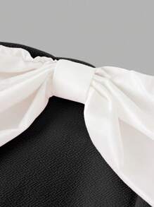 Tween-Mädchen Kleid , Off-Shoulder, Schleife, kurzer Glockenrock, elegant, lässig für Urlaub, Rüschenbesatz, rosa, Frühlings-/Sommerpartykleider, klassische Kleider - Schwarz - Übersicht 6