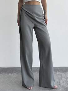 Firerie 女士休闲度假日常休闲优雅深灰色常规腰部二合一连体裤长款宽松直筒裤 - 獵人綠 - 查看 4