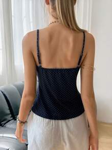 Jouncy Women's Bow Decor Polka Dot Print Fashion Camisole Top - Navy Blue - View 2
