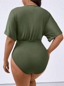 SHEIN Clasi 大码女式度假休闲露肩紧身衣 - 軍綠色 - 查看 2