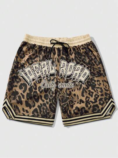 Street Life Men's Street Summer Casual Leopard Print & Letter Graphic Shorts