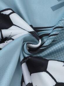 Set de 2 piezas de camiseta de manga corta con estampado gráfico de fútbol y pantalones cortos casuales ajustados para adolescentes varones