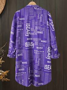EMERY ROSE Plus Size Long Sleeve Dress, Fashionable For Summer - Purple - View 2