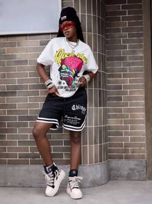 ROMWE Street Life Camiseta de mujer casual de manga corta con cuello redondo y estampado de letras, versátil para el verano