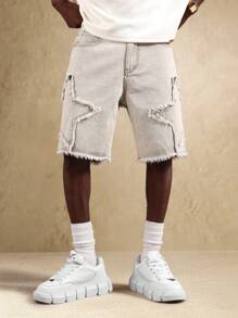 SUMWON Pantalones cortos bermuda de mezclilla desgastados con estampado de estrella, borde crudo, uso casual de verano, ropa de calle, festivales y playa