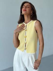 Aloruh كاردجان بسيط ثقيف مستدير بلا أكمام للنساء