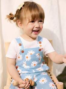 Cozy Pixies 女婴雏菊图案前围兜带连体裤 - 彩色 - 查看 4