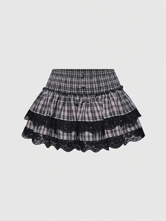 J-Fashion Minifalda a-line de moda con encaje a cuadros para mujer, para el verano