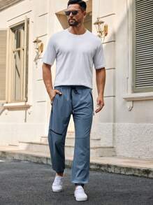 HIMLAND Pantalones para hombre con cordón en la cintura, puño elástico y bolsillos