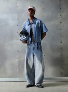 NEON BLANC Men's Street Fashion Loose Fit Baggy Jeans, School, Streetwear Style, Emo Style - Baby Blue - View 7