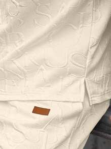 Manfinity CasualCool 男士休闲圆领T恤，简约时尚英文字母压花纹理面料男夏季休闲男T恤 - 卡其色 - 查看 5