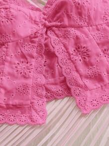 Soleia 女式刺绣前开衩下摆拼布蕾丝边休闲度假背心，适合派对、下午茶、海滩、约会、夏季穿着 - 玫紅色 - 查看 6