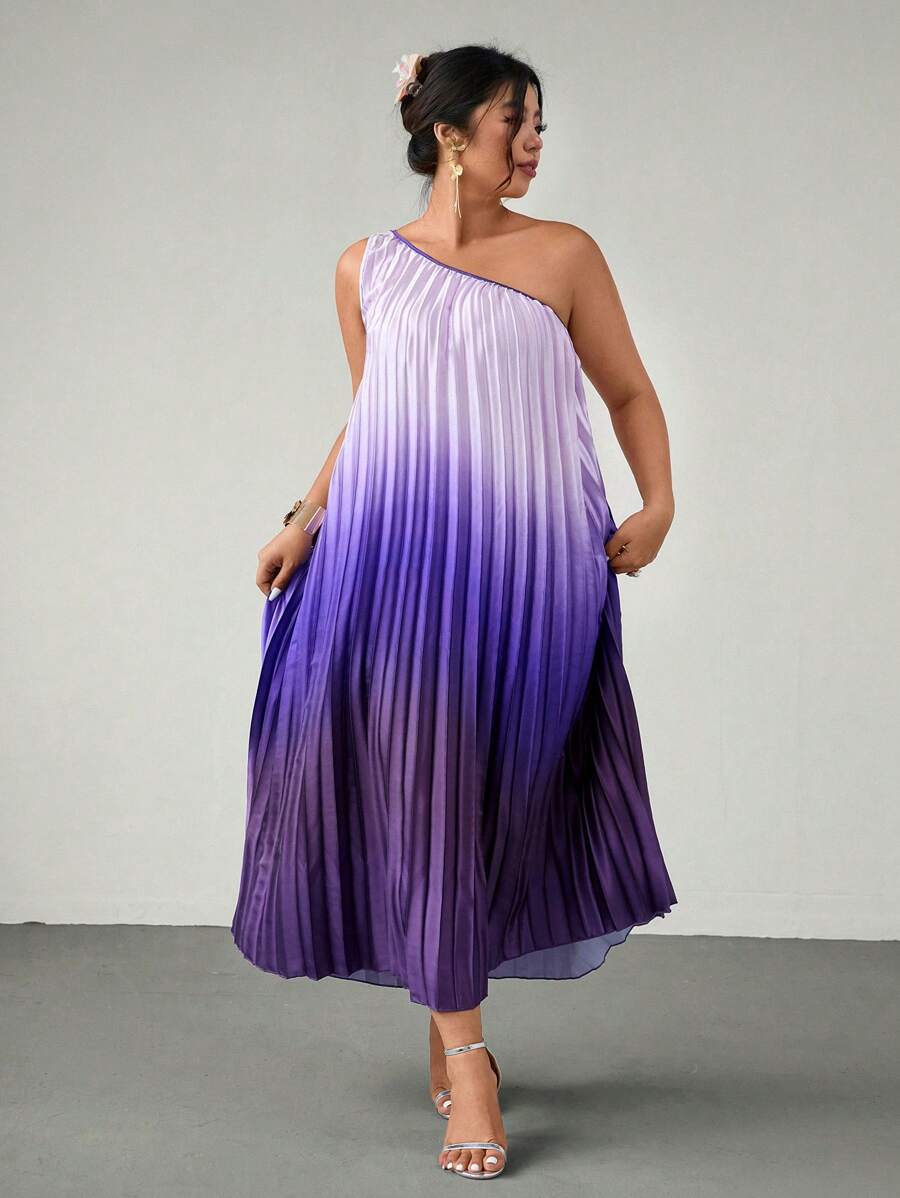 Firerie Robe maxi à épaules asymétriques en violet dégradé, plissée à ourlet asymétrique. Convient pour la Saint-Valentin, les concerts, les représentations, les sorties, les dîners de gala, le bal de promo, les mariages. Style sexy, élégant, décontracté, romantique, parfait pour les vacances, la plage, le bureau, les anniversaires. Coupe sirène.