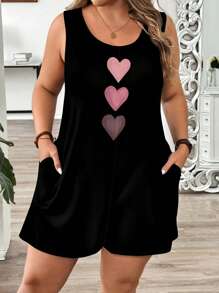 EMERY ROSE 大码休闲简约纹理心形印花连体衣，适合夏季度假
