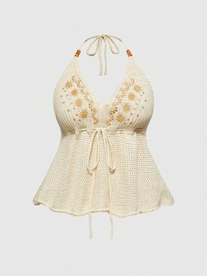 Hippie Blouse ample d'été bohème pour femme, avec broderie d'étoiles et de lune, perles et col en V, style évasé, en tricot