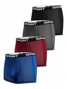 Snug Zone Calzoncillos bóxer transparentes con estampado de letras y bloques de color para hombres, paquete de calzoncillos bóxer de malla, ropa interior para hombres, paquete de calzoncillos bóxer, pantalones cortos de licra - Multicolor - Ver 3