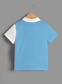 SHEIN Young Boys' Casual Color Block Pattern Comfortable Short Sleeve Polo Shirt, Suitable For Spring & Summer - Multicolor - View 3