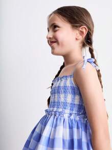 SHEIN Young Girl Cute Bow Strap Plaid Dress - Multicolor - View 3